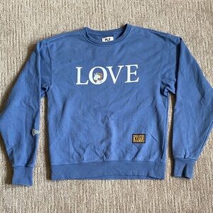 Pushbutton Line Friends Oversized Blue Crewneck Sweater with Love Graphic